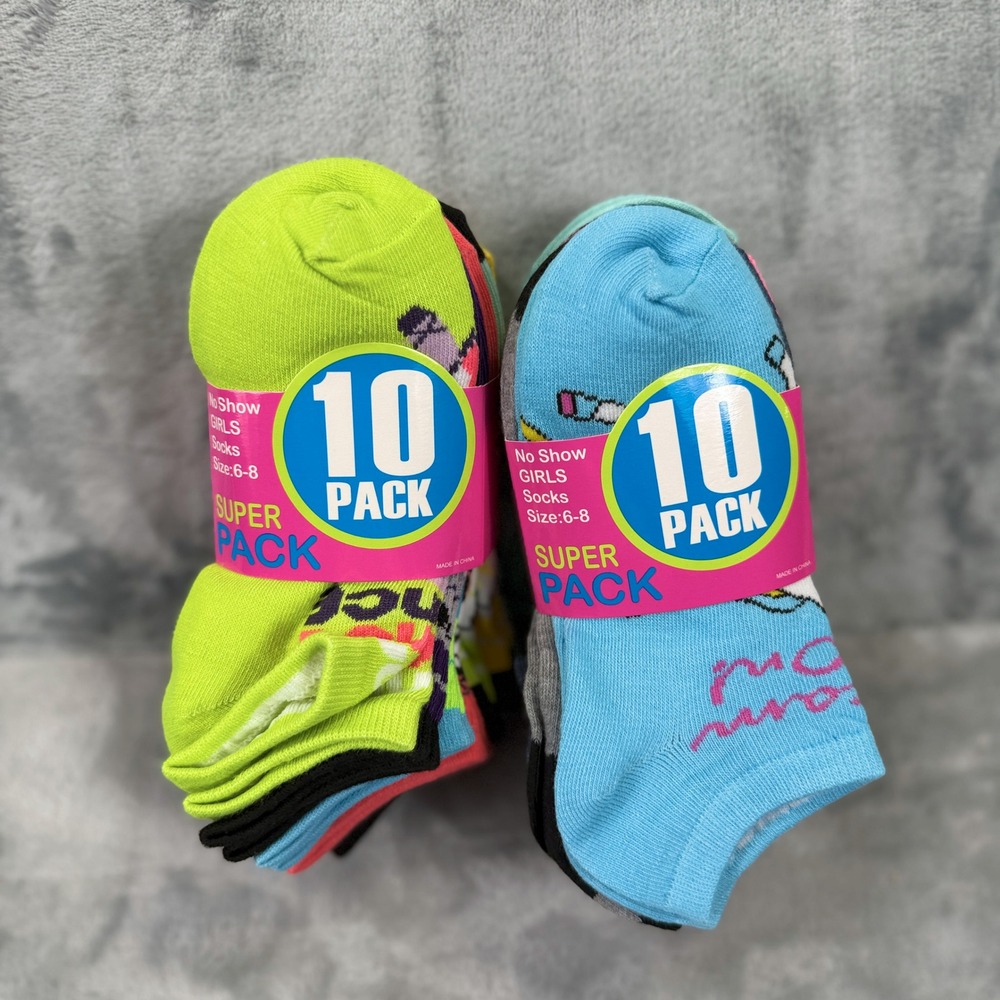 Girls No Show Socks 20 Pair Bundle Multi Color Low Cut Size 6-8 GN29-10 GN31-10